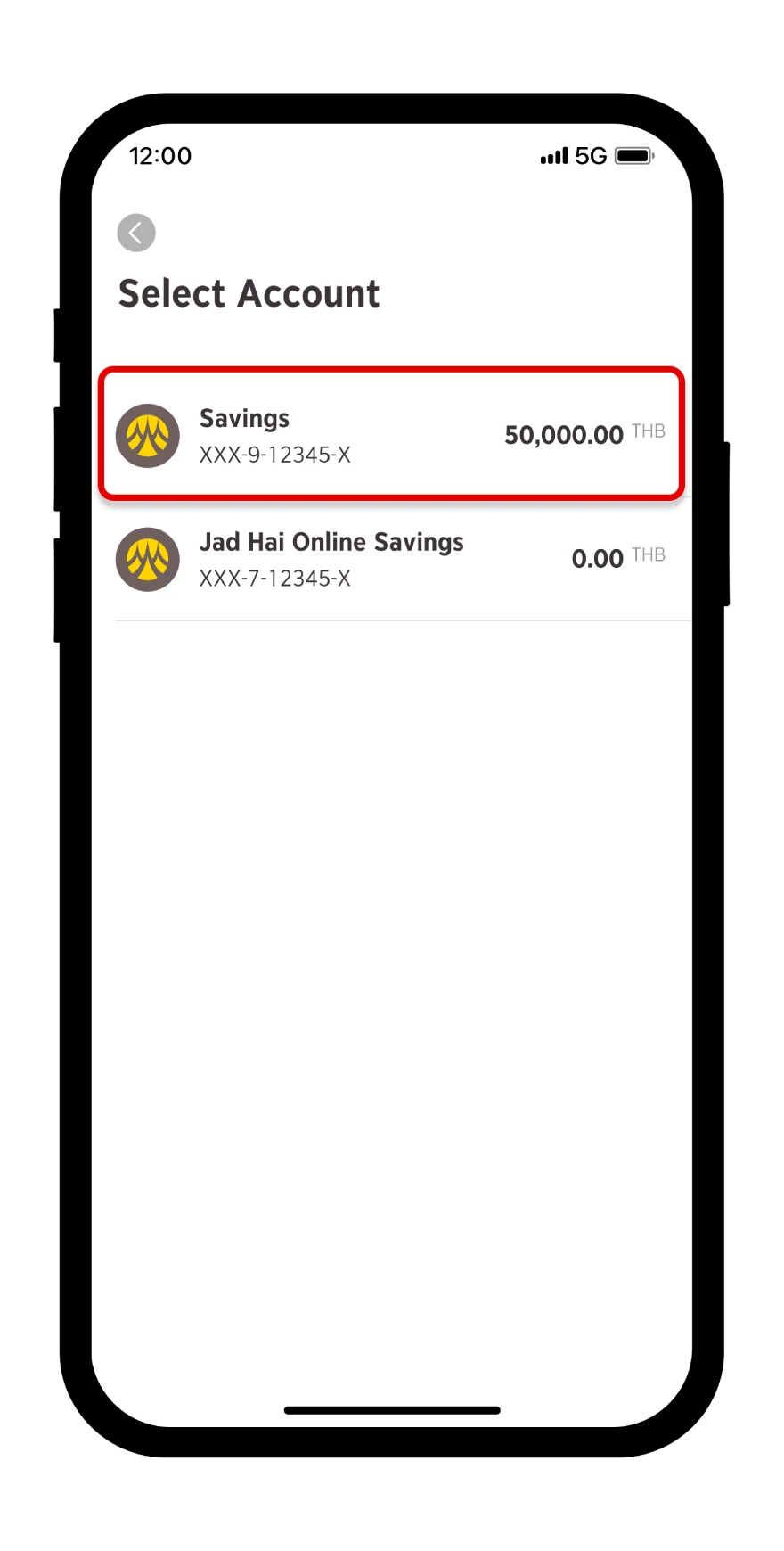 Select the account to be used for payment