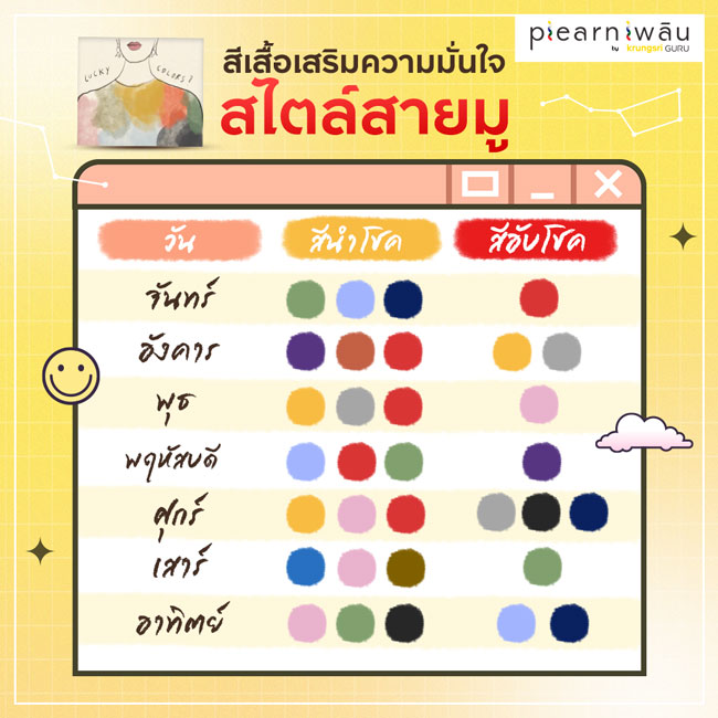 ตารางสีมงคลประจำวัน